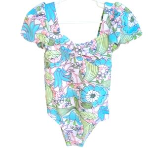 Janie And Jack Retro Floral Print One-Piece Swimsuit Size 4 NWOT